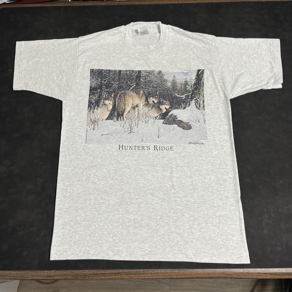 Vintage Hunters Ridge Wolves Shirt Yellowstone Wolf Pack USA Bruce Miller 90s